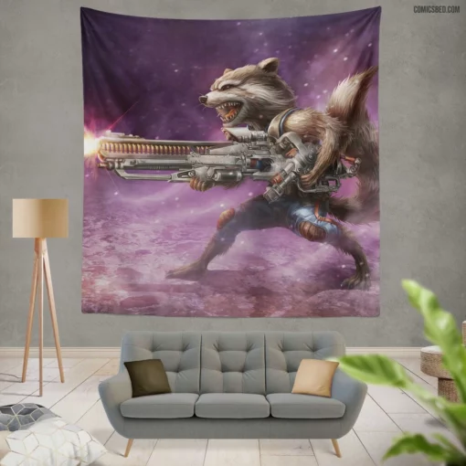 Rocket Raccoon Weapon Marvel Guardian Comic Wall Tapestry