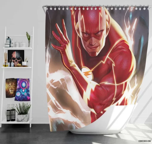 Scarlet Speedster Unleashed Flash Chronicles Comic Shower Curtain