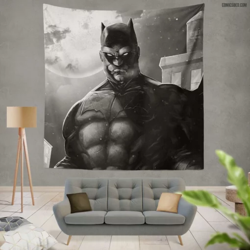 Shadows Over Arkham Batman Confrontation Comic Wall Tapestry