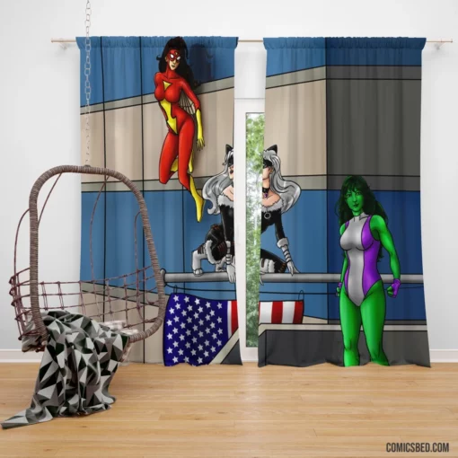 She Hulk Black Cat Spider-Woman Marvel Comic Curtain