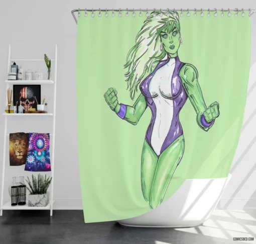 She-Hulk Gamma-Powered Avenger Comic Shower Curtain