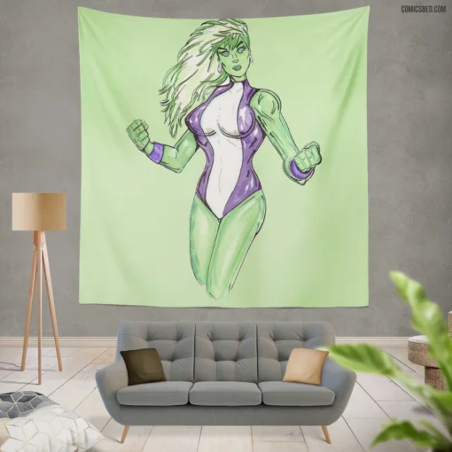 She-Hulk Gamma-Powered Avenger Comic Wall Tapestry