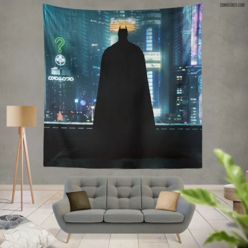 Silhouetted Guardian Batman Watch Comic Wall Tapestry