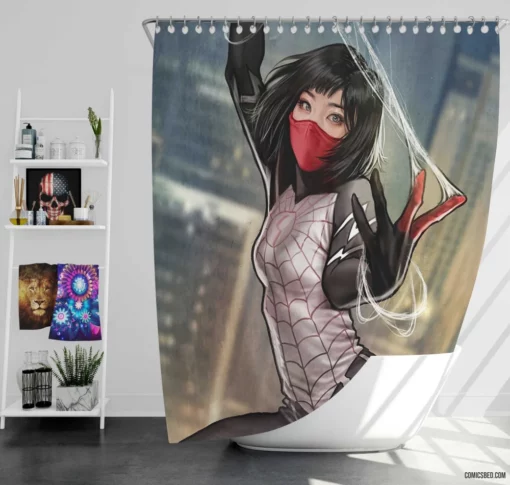 Silk Short Hair Marvel Heroine Comic Shower Curtain