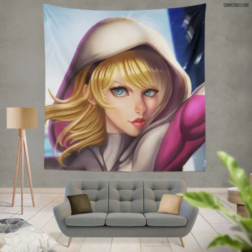 Spider-Gwen Aqua Eyes Marvel Muse Comic Wall Tapestry