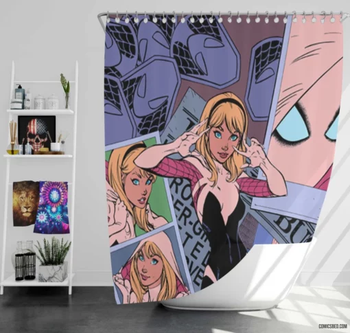 Spider-Gwen Chronicles Multiverse Heroine Comic Shower Curtain