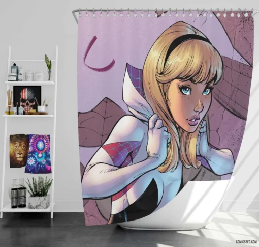 Spider-Gwen Rock n Roll Vigilante Comic Shower Curtain