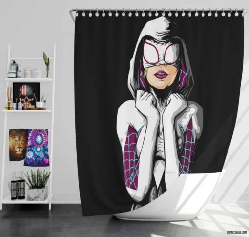 Spider-Gwen Webbed Adventures Comic Shower Curtain