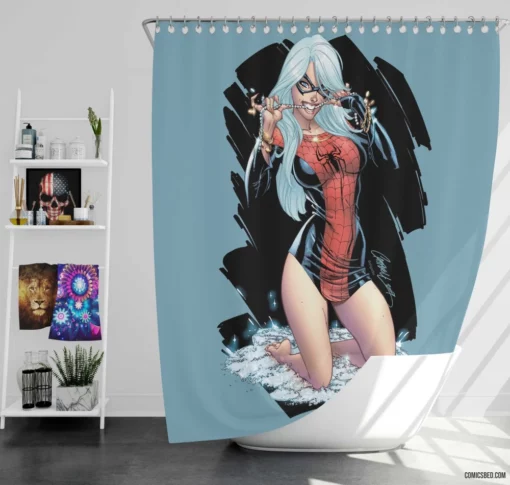 Spider-Man & Black Cat Duo Comic Shower Curtain