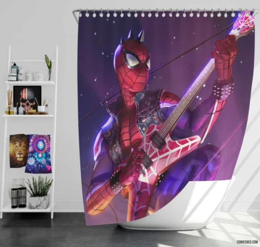 Spider-Man Guitar Marvel Hero Comic Shower Curtain