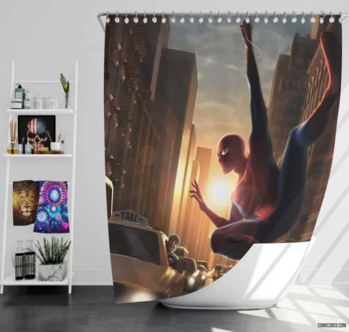 Spider-Man Marvel Quests Heroic Feats Comic Shower Curtain