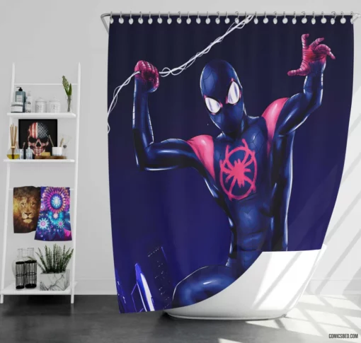 Spider-Man Miles Morales Heroic Tale Comic Shower Curtain