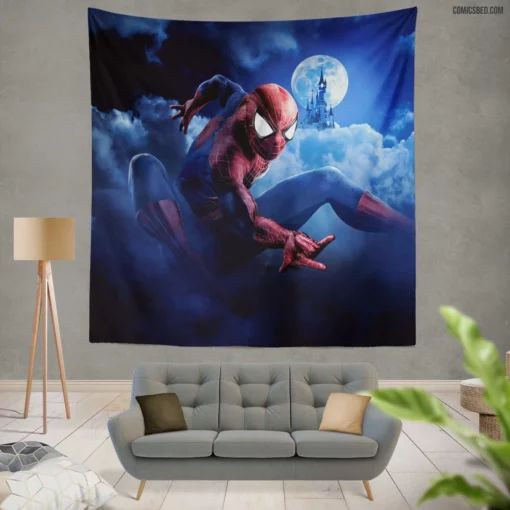 Spider-Man Swinging Through Disney Comic Wall Tapestry