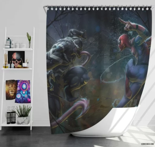 Spider-Man Venom Legendary Rivals Comic Shower Curtain