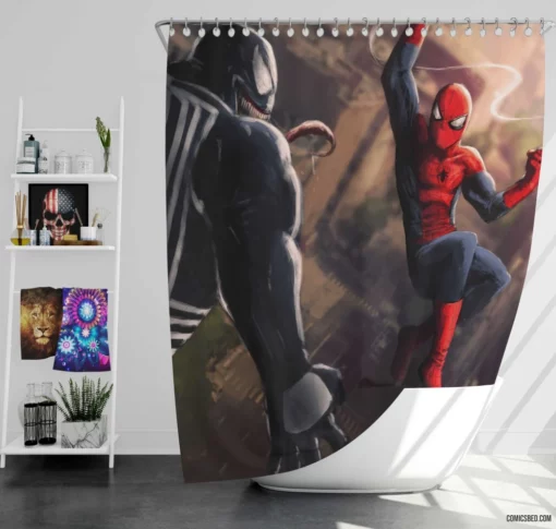 Spider-Man Venom Lethal Symbiotic Duo Comic Shower Curtain