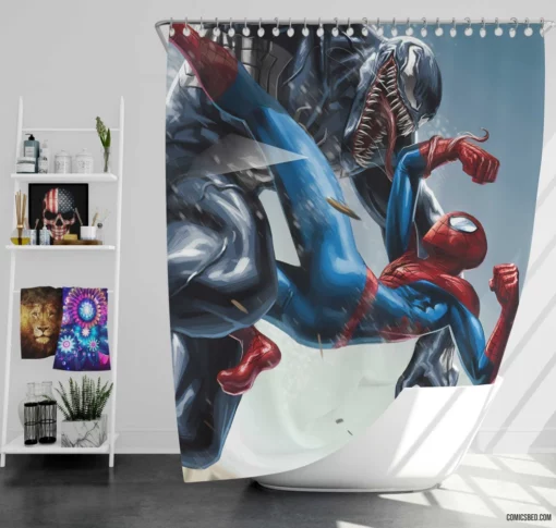 Spider-Man Venom Marvel Webbed Duo Comic Shower Curtain