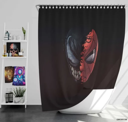 Spider-Man Venom Minimalist Marvel Duo Comic Shower Curtain