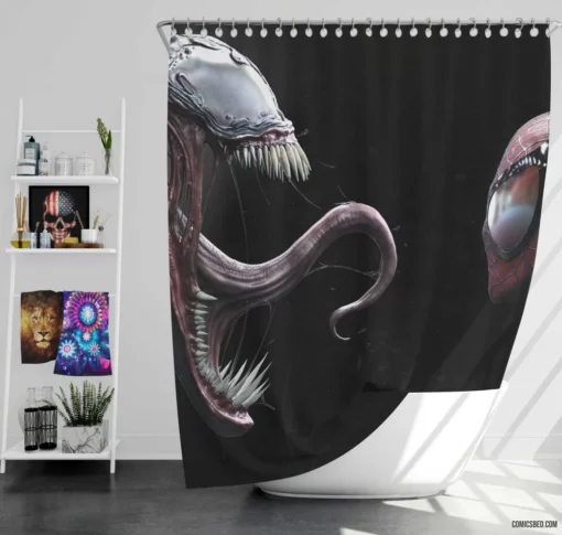 Spider-Man Venom Symbiotic Encounter Comic Shower Curtain