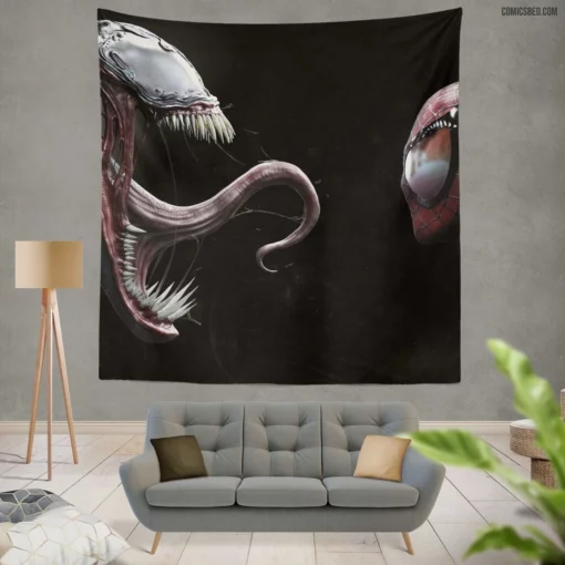 Spider-Man Venom Symbiotic Encounter Comic Wall Tapestry