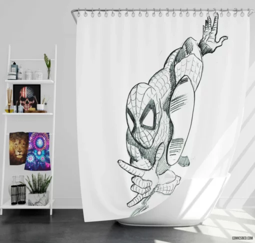 Spider-Man Web-Swinging Avenger Comic Shower Curtain