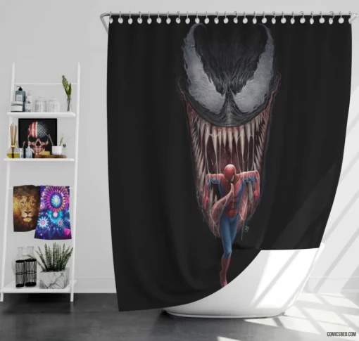 Spider-Man vs Venom Symbiote Rivalry Comic Shower Curtain