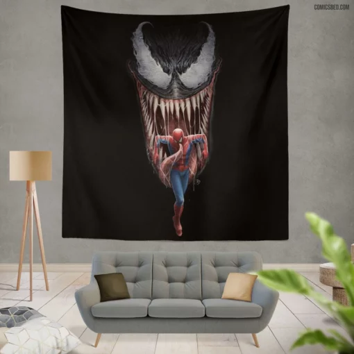 Spider-Man vs Venom Symbiote Rivalry Comic Wall Tapestry