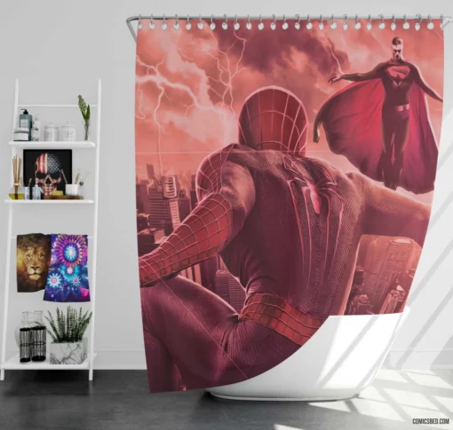 Spider-Man vs. Superman Iconic Clash Comic Shower Curtain