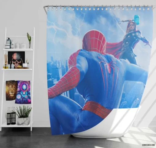 Spider-Man vs. Thor Epic Duel Comic Shower Curtain