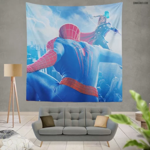 Spider-Man vs. Thor Epic Duel Comic Wall Tapestry