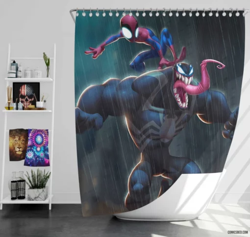 Spider-Man vs. Venom Marvel Conflict Comic Shower Curtain