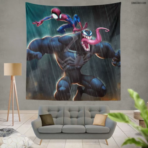 Spider-Man vs. Venom Marvel Conflict Comic Wall Tapestry