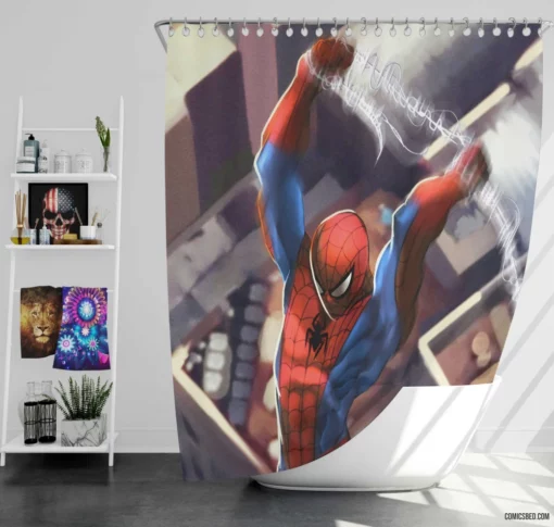 Spidey Team-Up Adventures Allies Unite Comic Shower Curtain