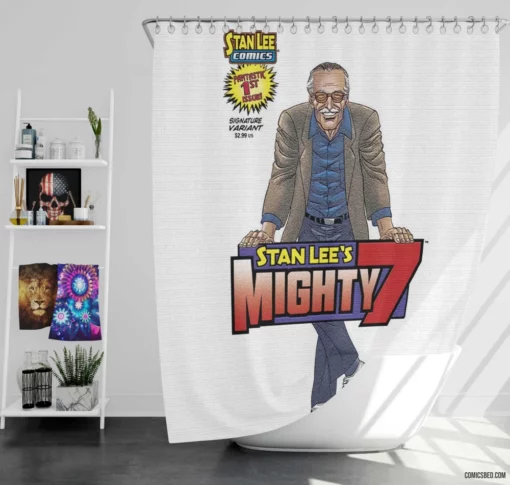 Stan Lee Mighty 7 Marvel Heroes Comic Shower Curtain