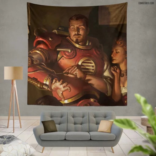 Steampunk Iron Man Victorian Tech Comic Wall Tapestry