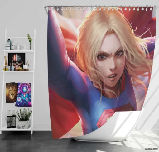 Supergirl Blonde Blue Eyes DC Heroine Comic Shower Curtain