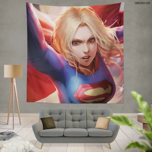 Supergirl Blonde Blue Eyes DC Heroine Comic Wall Tapestry