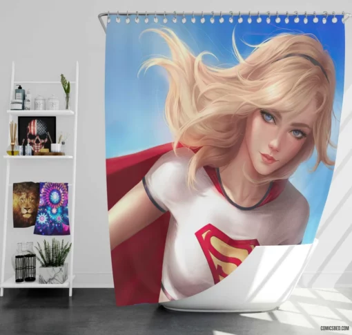 Supergirl Blonde Blue Eyes Heroine Comic Shower Curtain