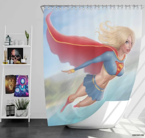 Supergirl Blonde DC Flying Hero Comic Shower Curtain