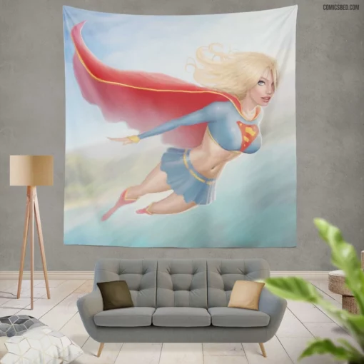 Supergirl Blonde DC Flying Hero Comic Wall Tapestry
