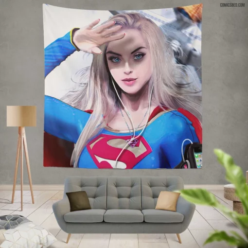 Supergirl Blonde DC Kryptonian Comic Wall Tapestry