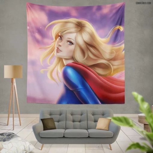 Supergirl DC Heroine with Blue Eyes Comic Wall Tapestry