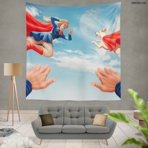 Supergirl and Krypto Super Duo Comic Wall Tapestry