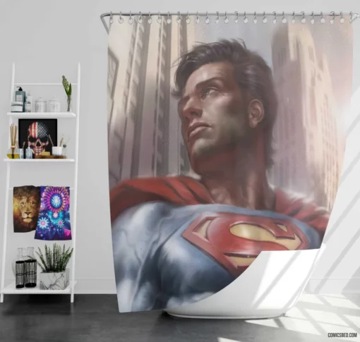 Superman DC Heroic Iconic Feats Comic Shower Curtain