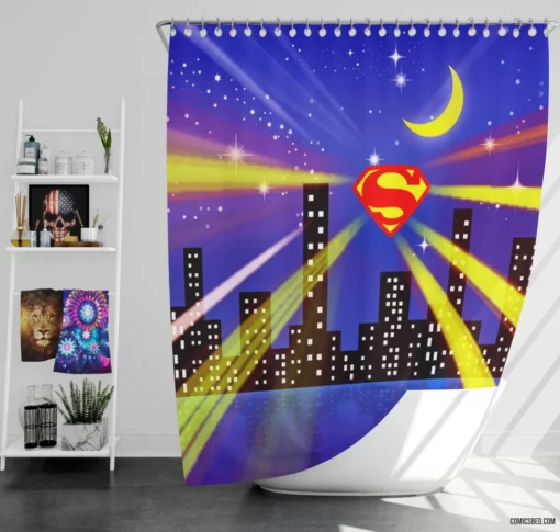 Superman Iconic City Savior Comic Shower Curtain