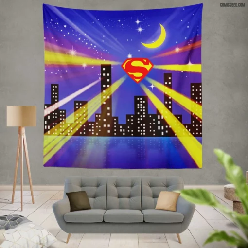 Superman Iconic City Savior Comic Wall Tapestry