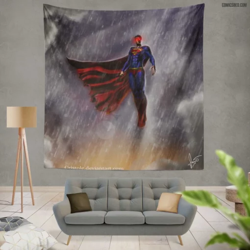 Superman Rain-Soaked Protector Comic Wall Tapestry