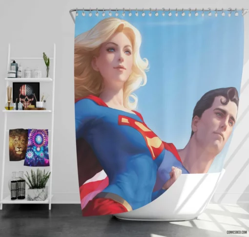 Superman Supergirl DC Kryptonian Heroes Comic Shower Curtain