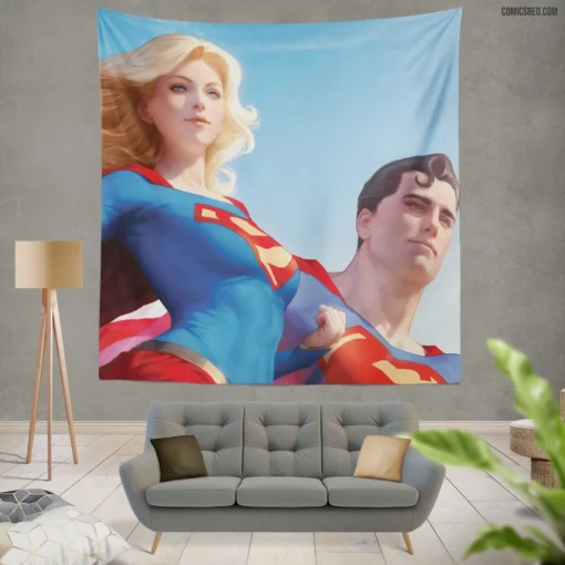 Superman Supergirl DC Kryptonian Heroes Comic Wall Tapestry