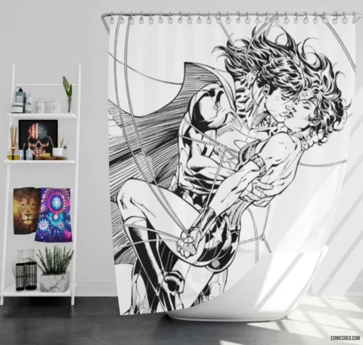 Superman Wonder Woman Power Duo Comic Shower Curtain