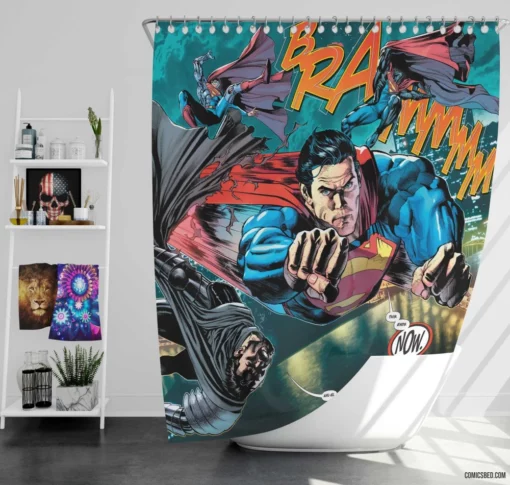 Superman vs Zod Kryptonian Clash Comic Shower Curtain